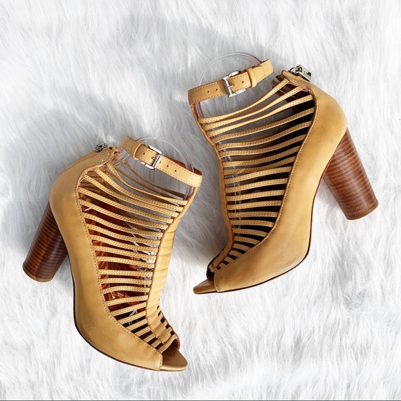 Rebecca Minkoff Shoes - REBECCA MINKOFF Camel Leather Cage Heel Booties 6